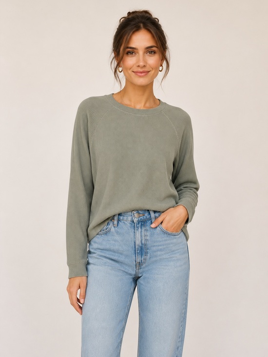 American Eagle Outfitters Tops - American Eagle Outfitters Sage Ribbed Long Sleeve Top